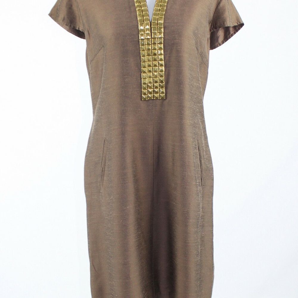 Light brown SHERRIE BLOOM cap sleeve shift dress10